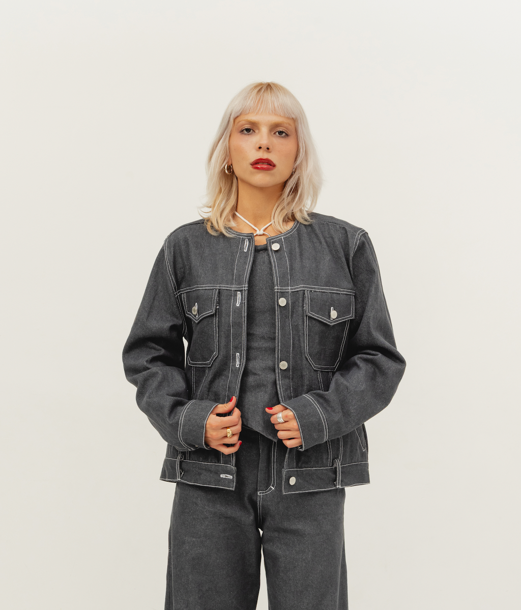 The Collarless Denim Jacket