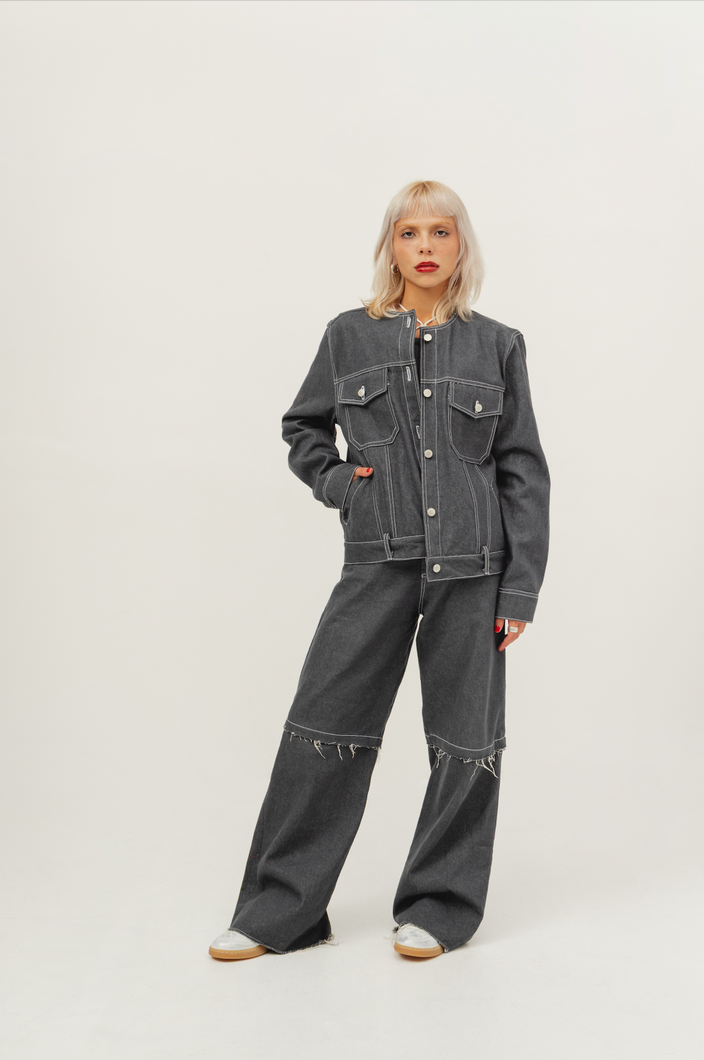 The Collarless Denim Jacket